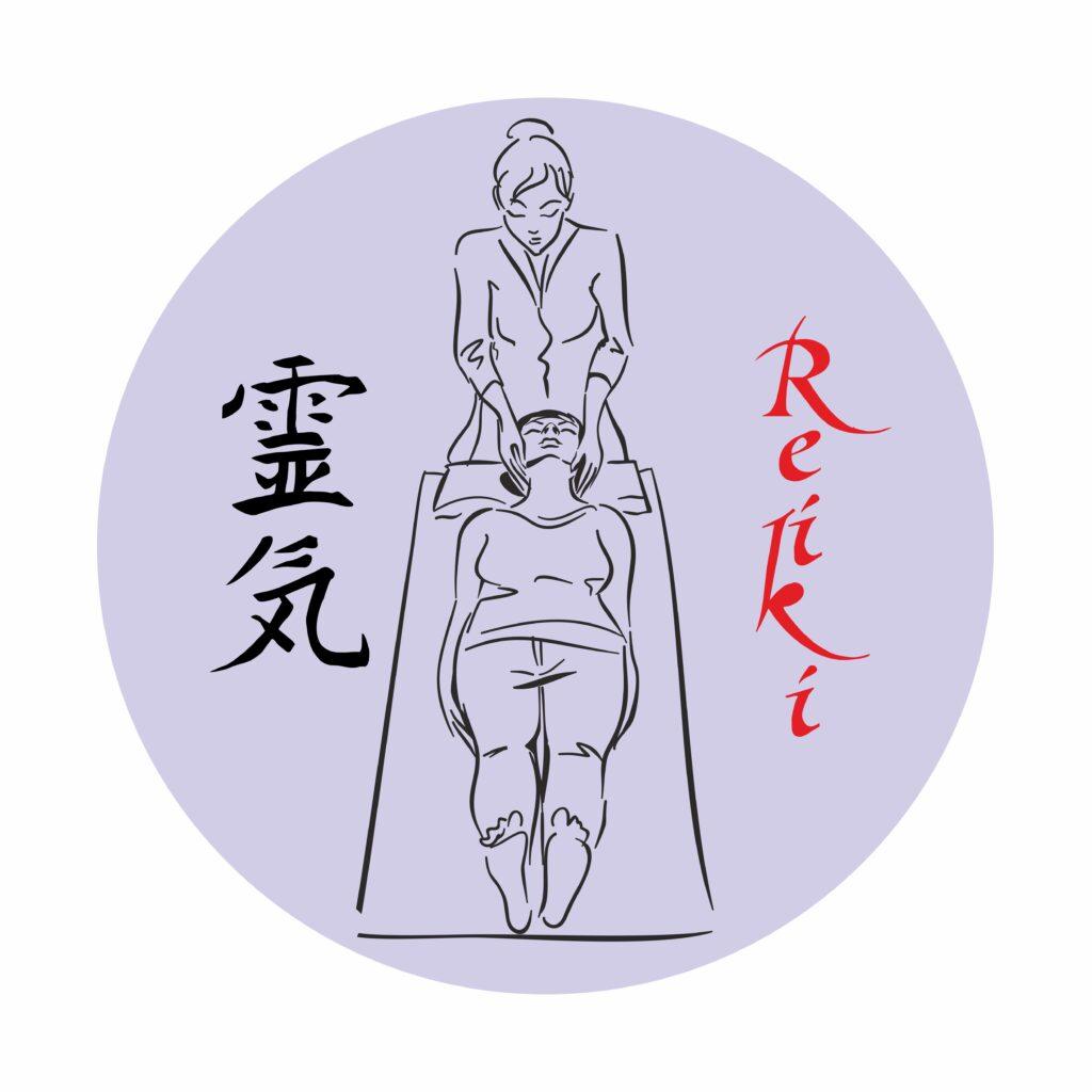 ilustração de mulher aplicando reiki em outra mulher