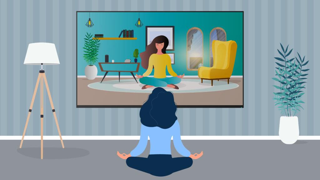 ilustração de mulher assistindo filme sobe meditação