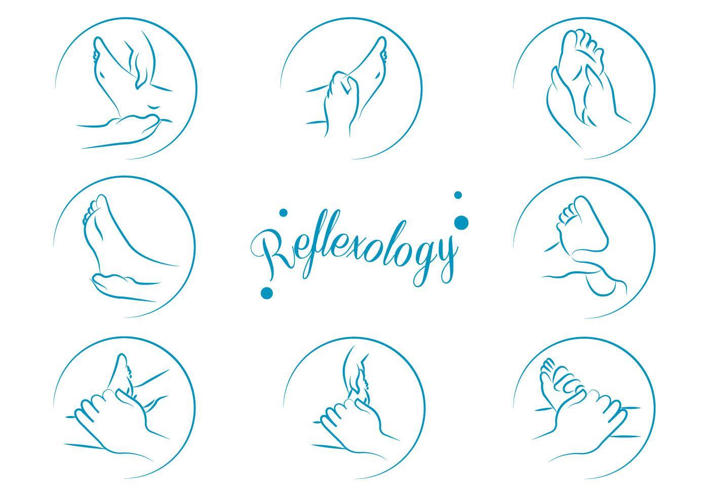 ilustração de varios pés com a palavra reflexology no centro