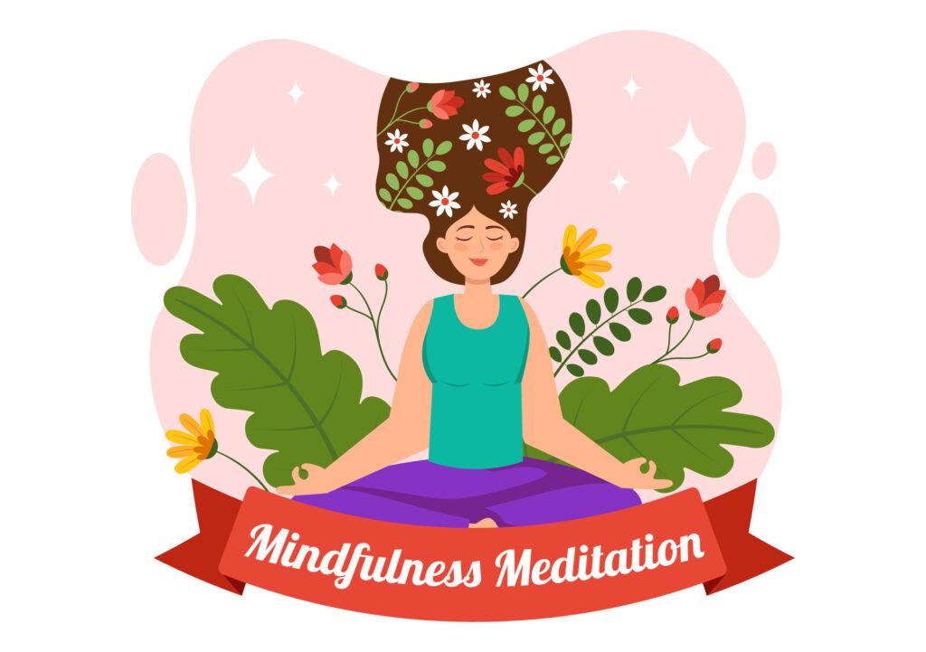 ilustração de mulher praticando meditação mindfulness