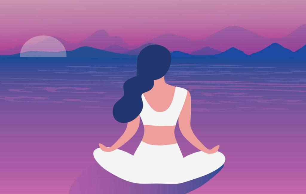 ilustração de mulher sentada de costas meditando