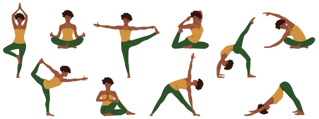 desenho de várias poses de yoga