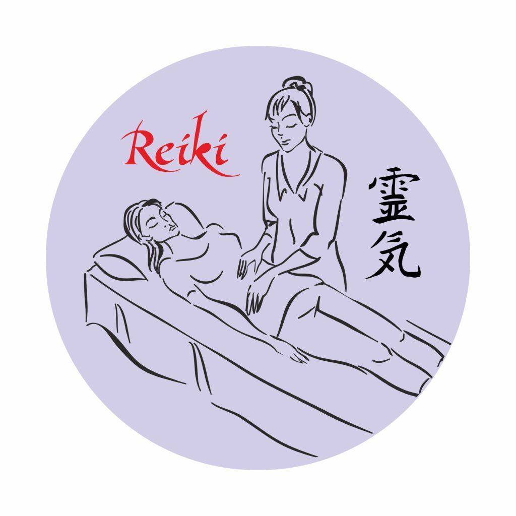 ilustração de mulher aplicando reiki em outra mulher