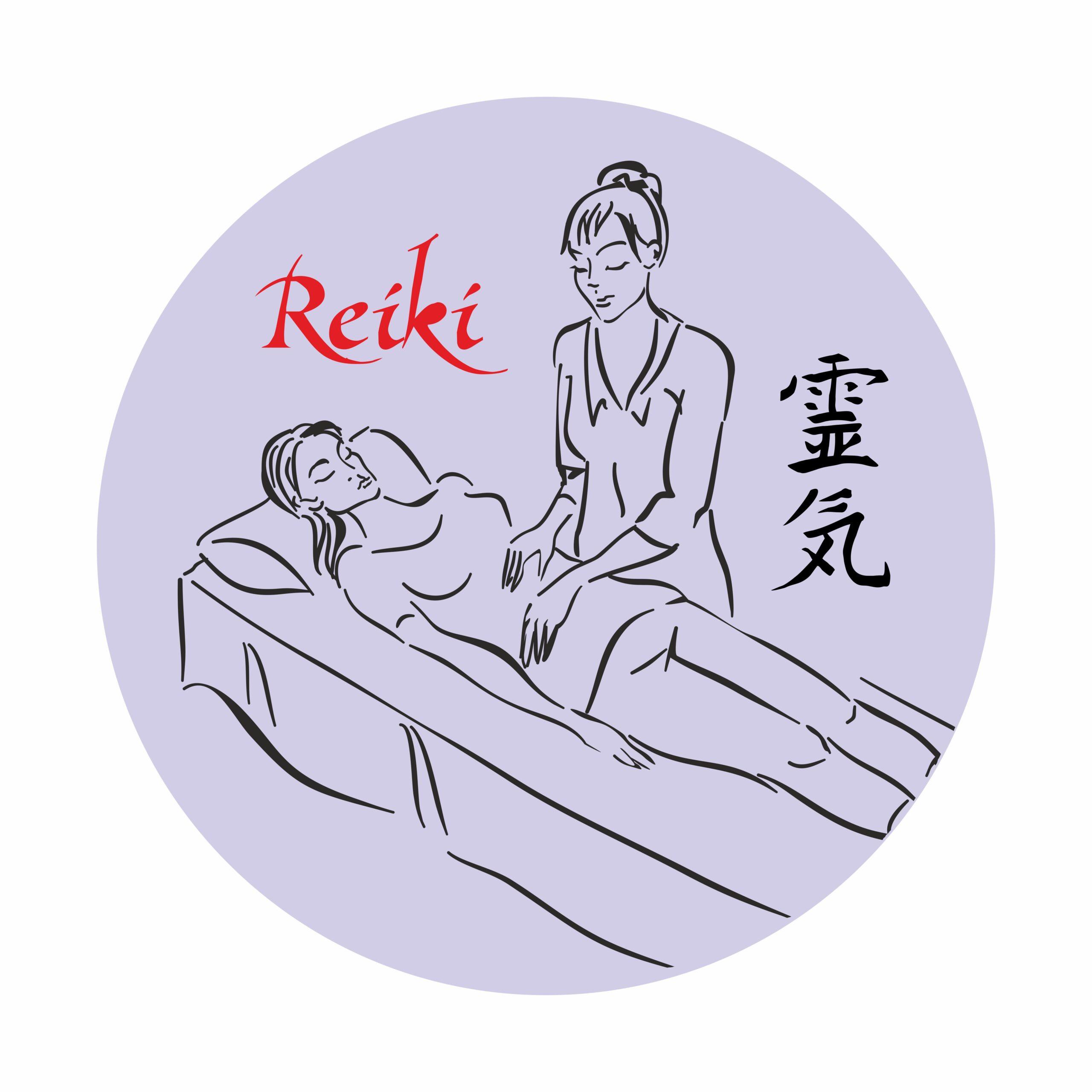 ilustração de mulher aplicando reiki em outra mulher